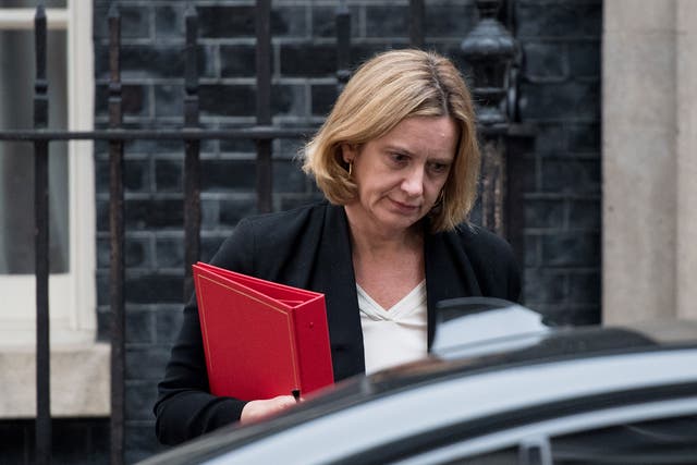 Amber Rudd leaves after an emergency cabinet meeting at Downing Street