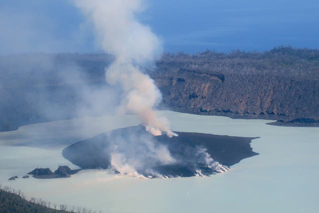 Smoke and ash emanates from the Manaro volcano on Vanuatu's northern island Ambae in October