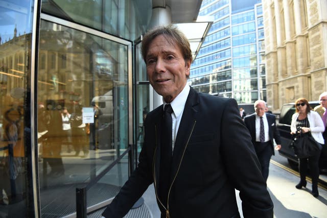 Sir Cliff Richard arrives at the Rolls Building in London to hear more evidence from BBC reporter Dan Johnson
