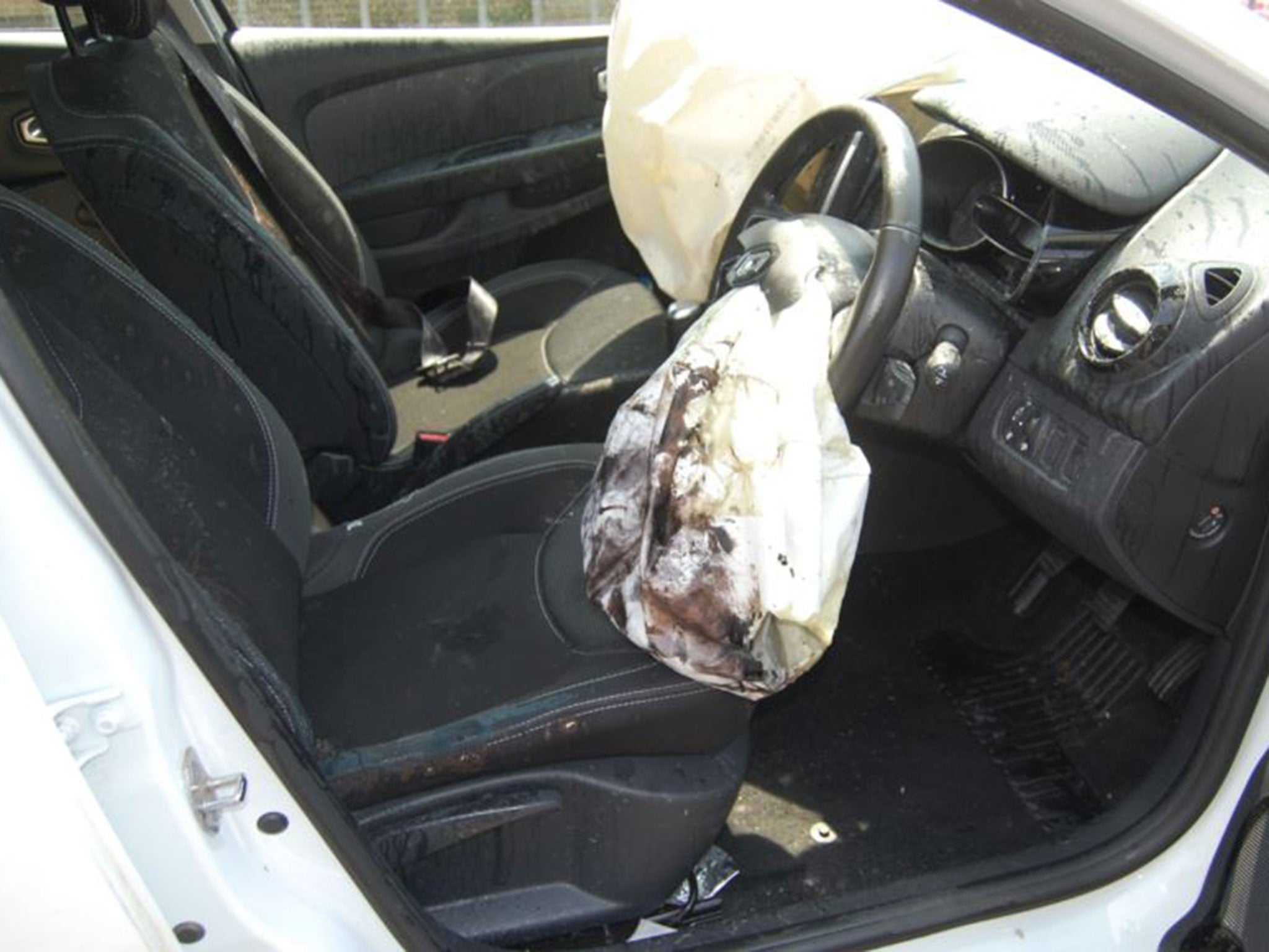 Damage to Jameel Mukhtar's car following an acid attack by John Tomlin on 21 June 2017