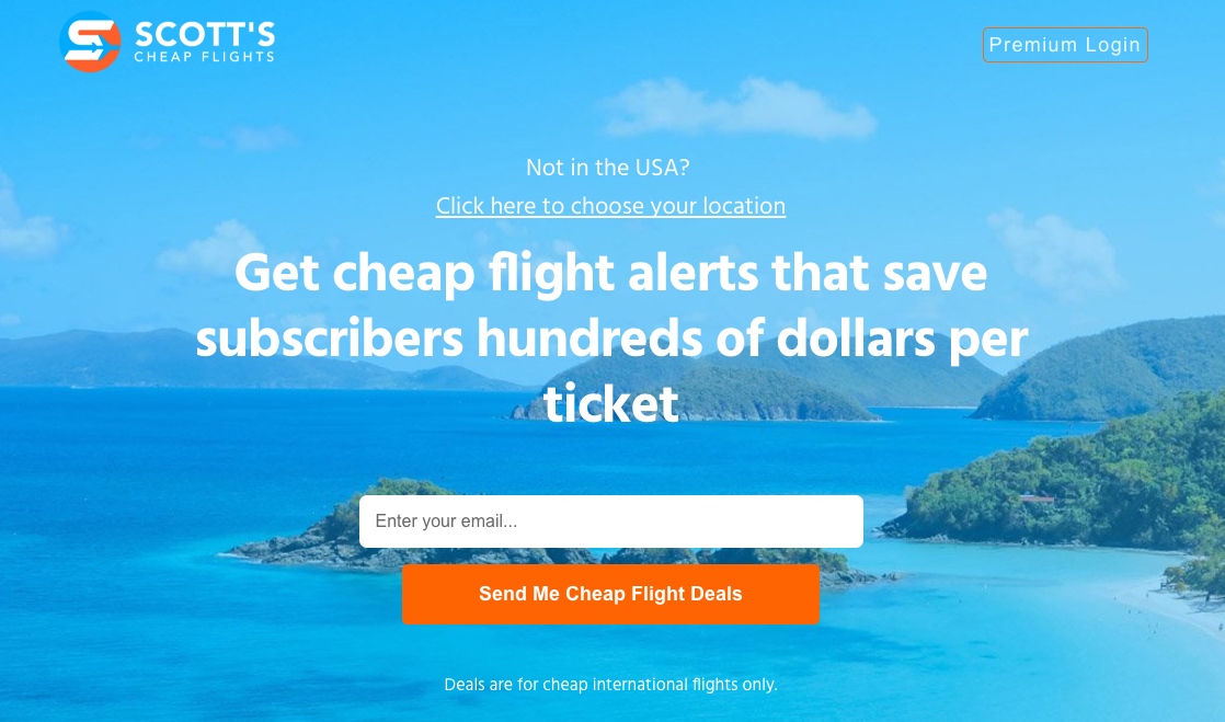 The webpage also offers a premium service for $39 per year (Scott’s Cheap Flights)