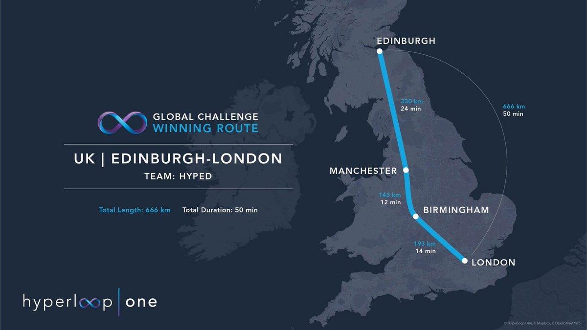 A proposed route for a hyperloop connecting London, Manchester and Edinburgh