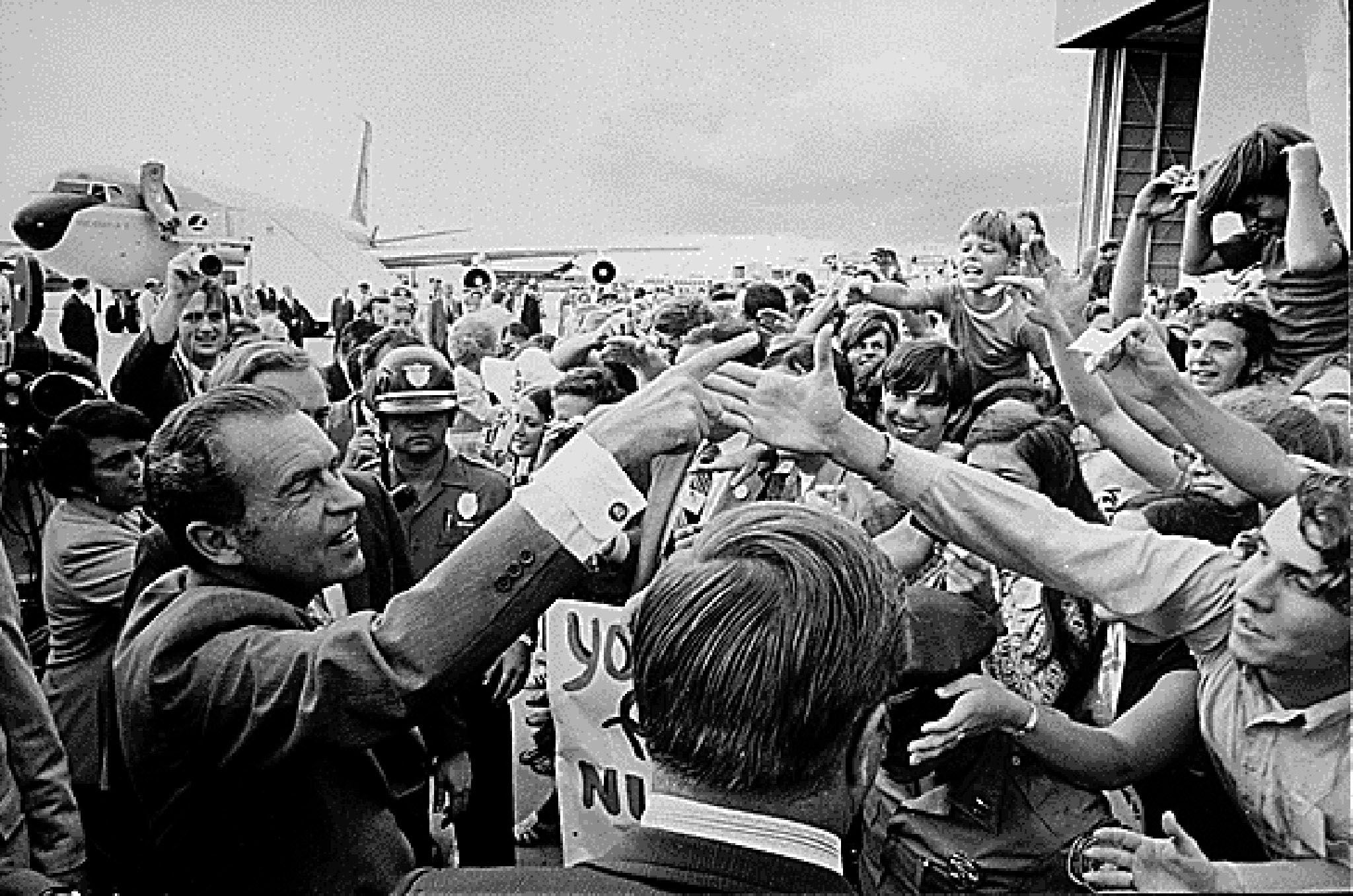 President Nixon greeting supporters on his way to the Republican National Convention in 1972.  He resigned two years later