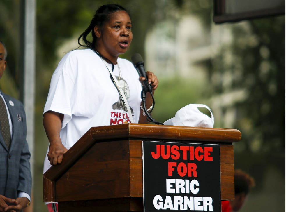 Eric Garner's widow Esaw Garner speaks at a rally near the Brooklyn courthouse