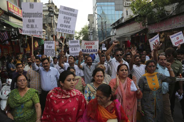 Indians protesting after the rape and murder of eight-year-old Asifa Bano