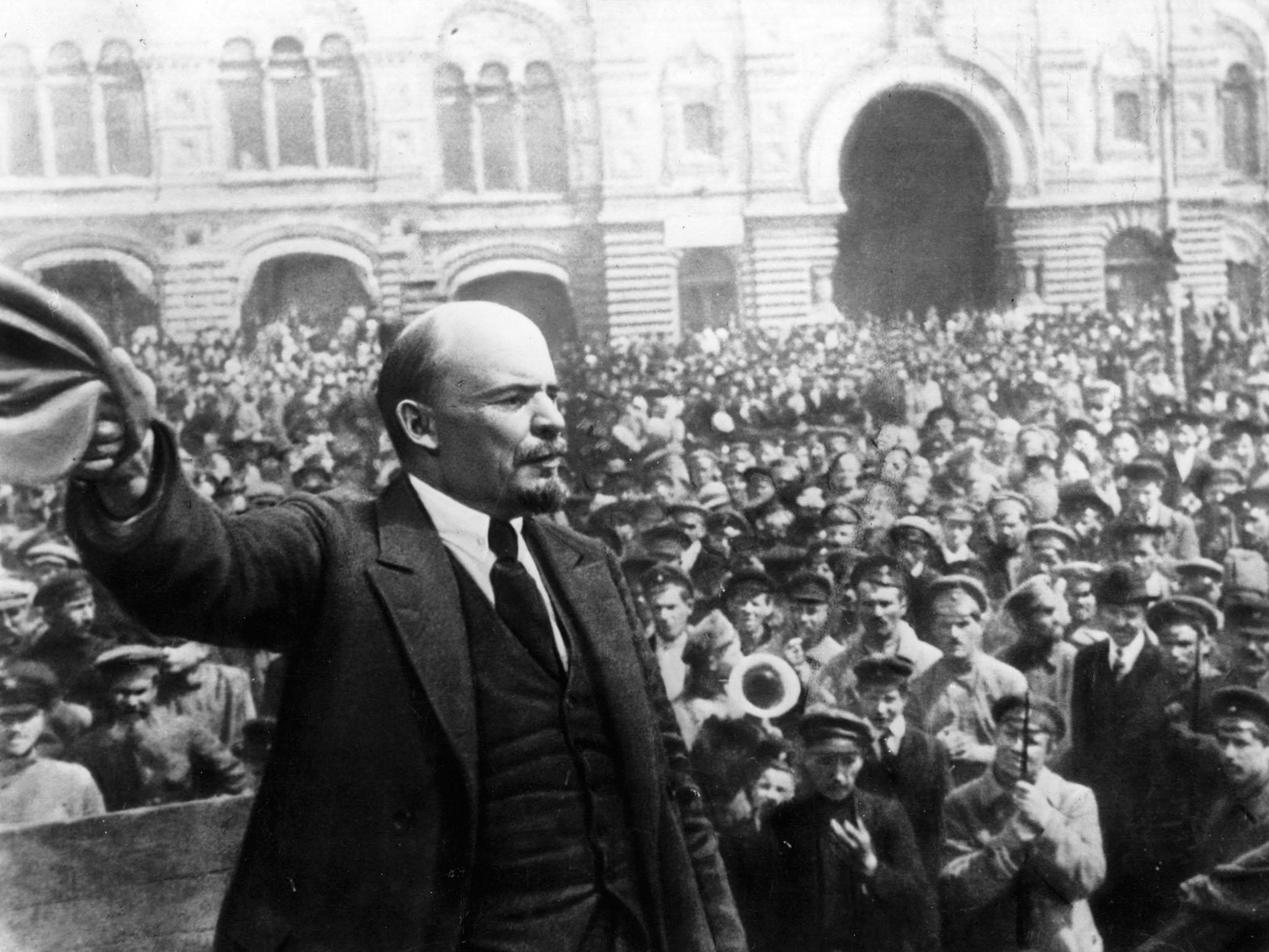 Lenin gives a speech to servicemen on the first anniversary of the foundation of the Soviet armed forces in 1919