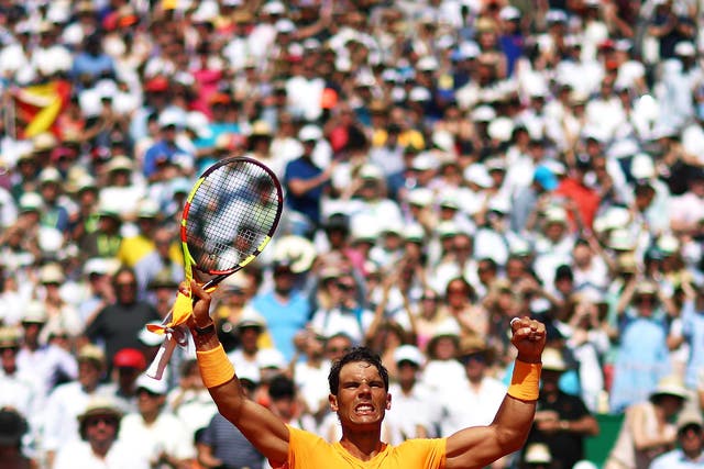 Rafael Nadal celebrates his straight-sets win over Grigor Dimitrov
