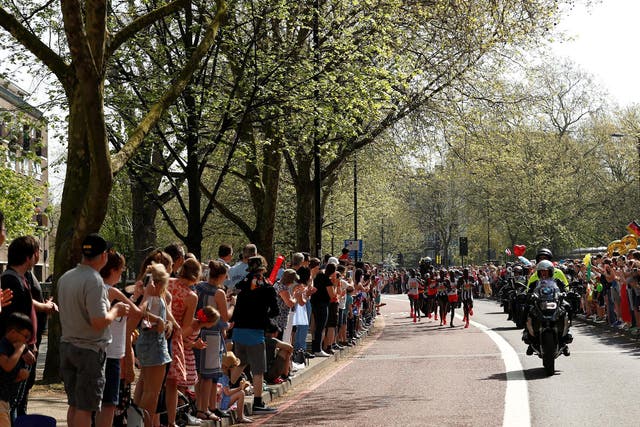 The front runner approach during the London Marathon, 22 April, 2018