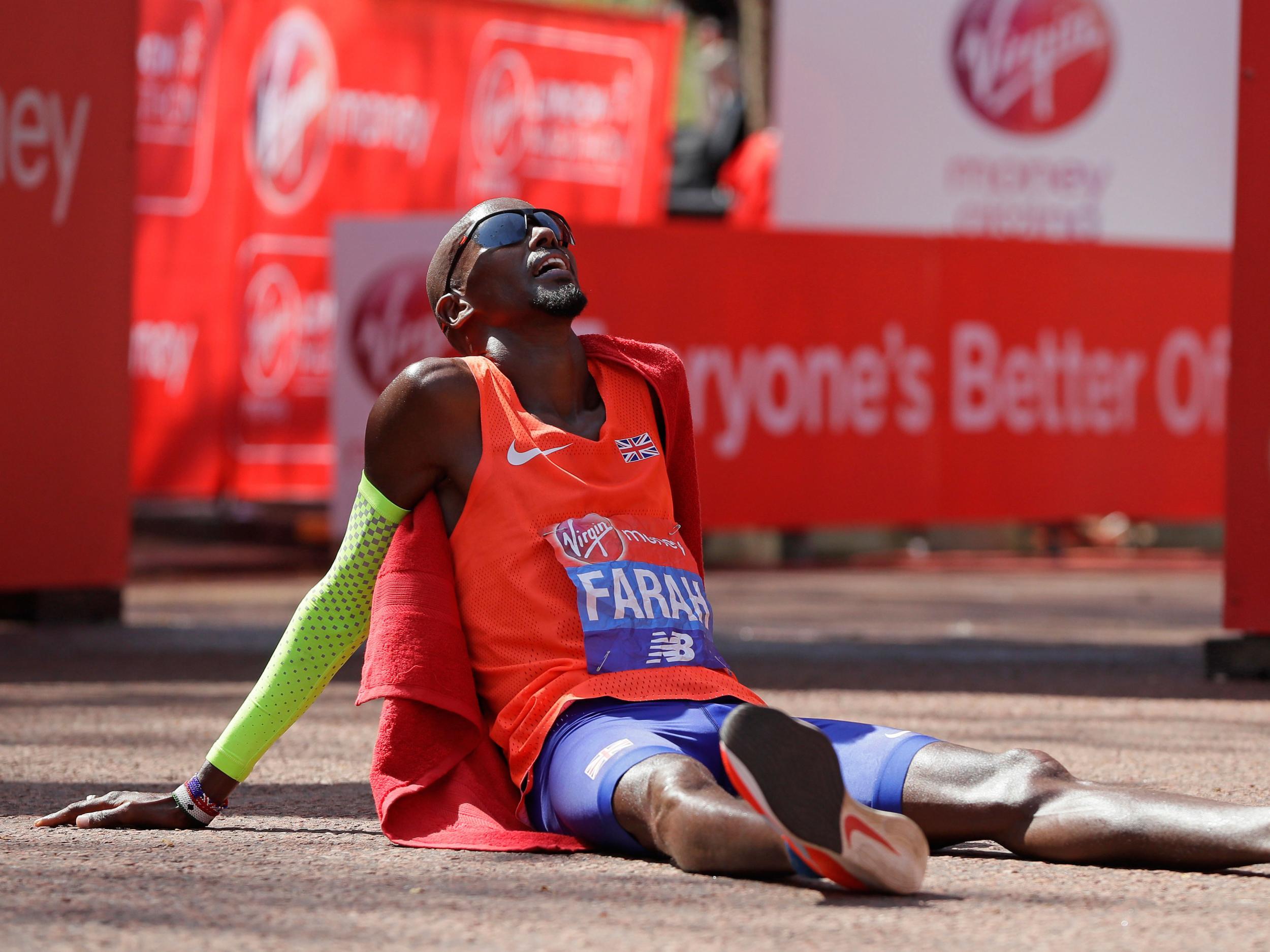 Farah collapsed with exhaustion afterwards