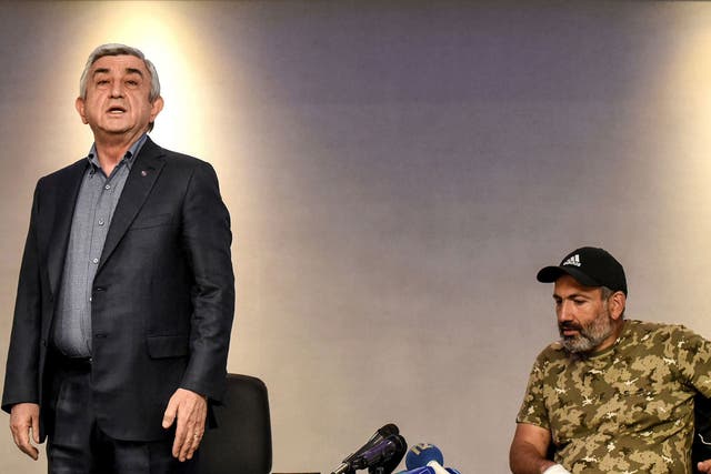 Serzh Sargsyan in a televised meeting with anti-government protest leader Nikol Pashinyan