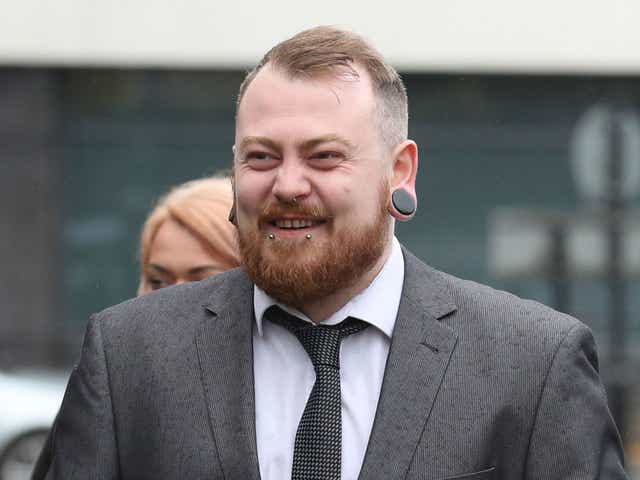 Mark Meechan arrives at Airdrie Sheriff Court for sentencing after he was found guilty of an offence under the Communications Act for posting a YouTube video of a dog giving Nazi salutes.