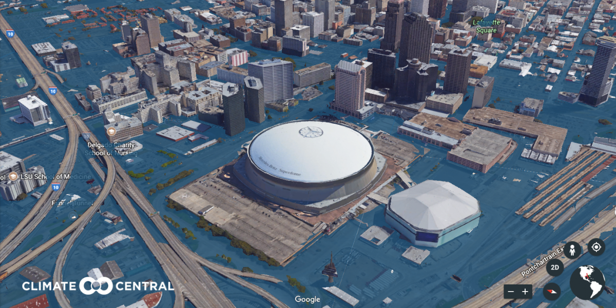 The sports and exhibition venue could be destroyed Google Earth/Climate Central