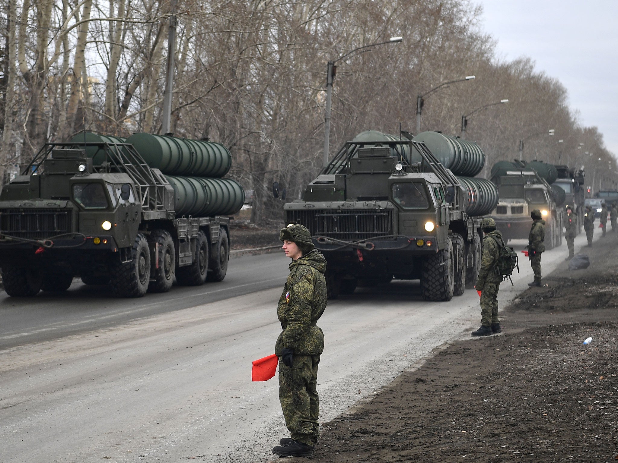 S-300 long range surface-to-air missile systems seen during a rehearsal for Russia’s Victory Day military parade