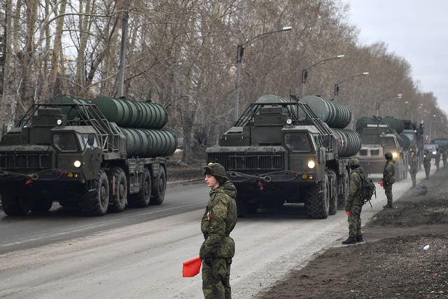 S-300 long range surface-to-air missile systems seen during a rehearsal for Russia's Victory Day military parade
