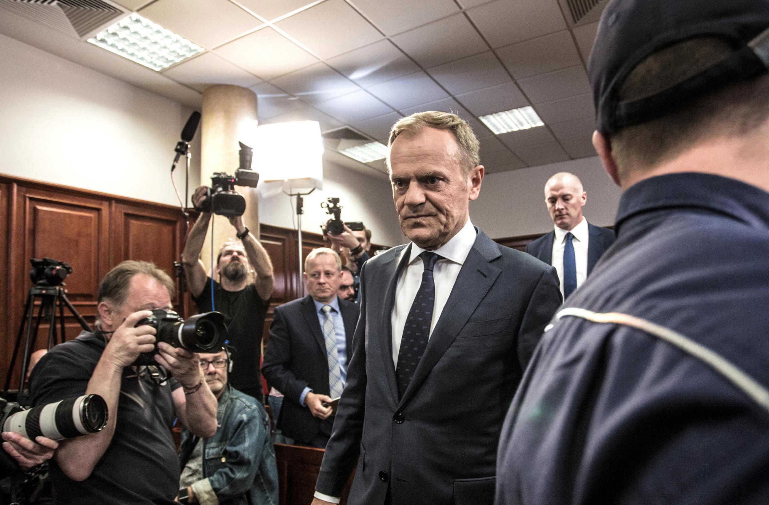 Donald Tusk arrives at court to testify