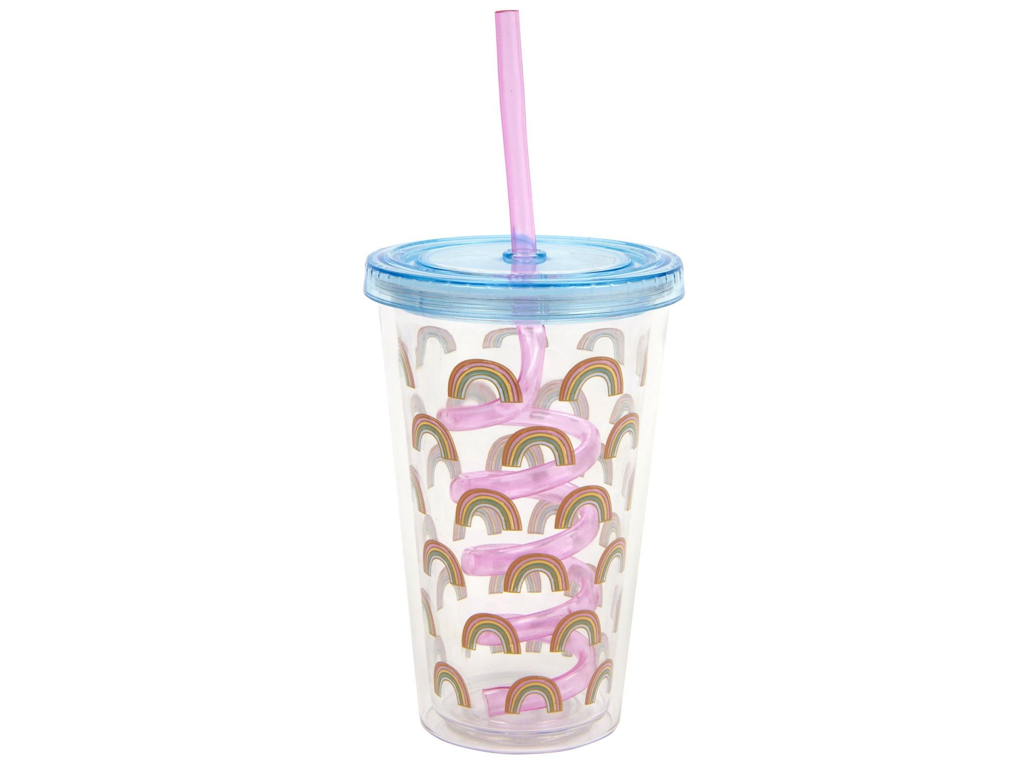 Plastic Cup Kids Cup Drinking Cup with Handle Motif Mug Drinking Straw 