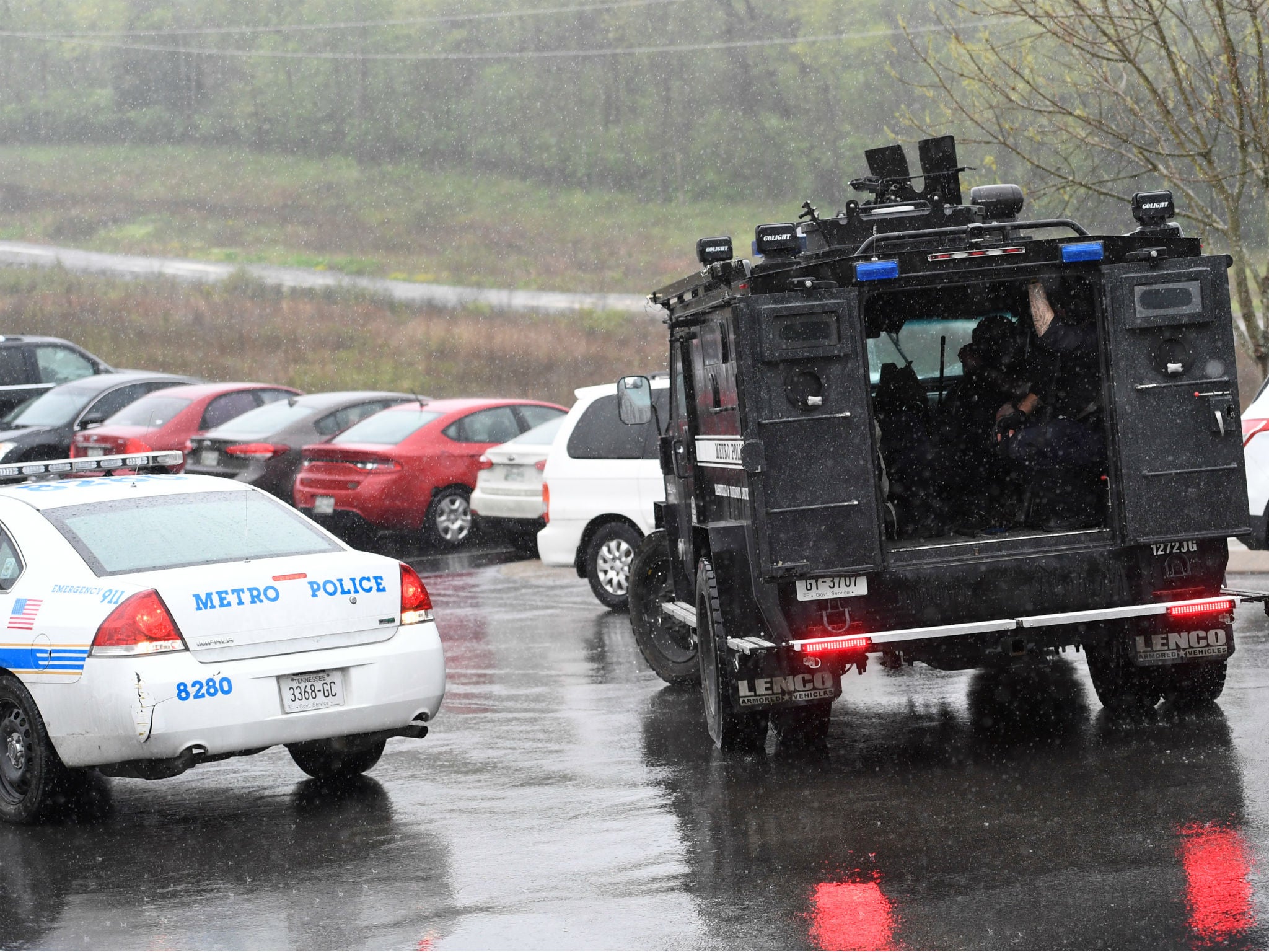 Police search the apartment complex where Waffle House shooting suspect Travis Reinking reportedly lives near Nashville, Tennessee