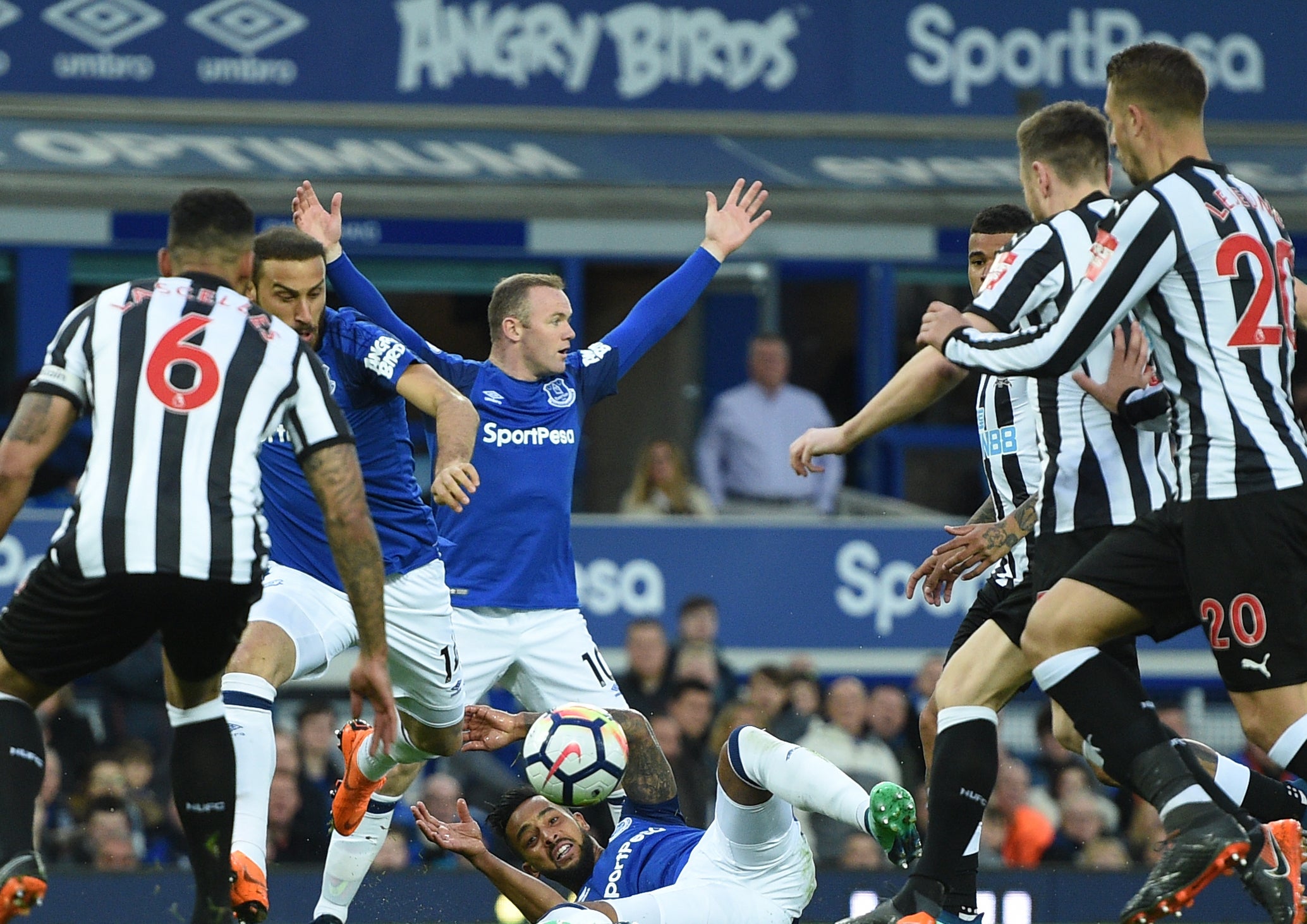 Wayne Rooney appeals for a penalty after Theo Walcott was brought down in the Newcastle box