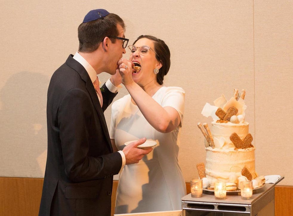 The couple's wedding cake was served on a drinks trolley