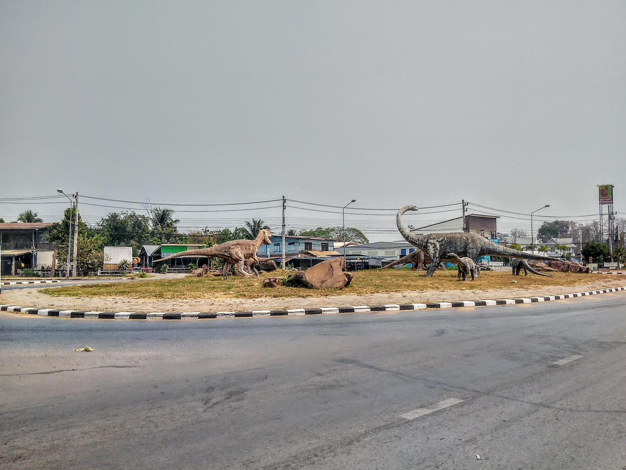 Even the roundabout is covered in dinosaurs