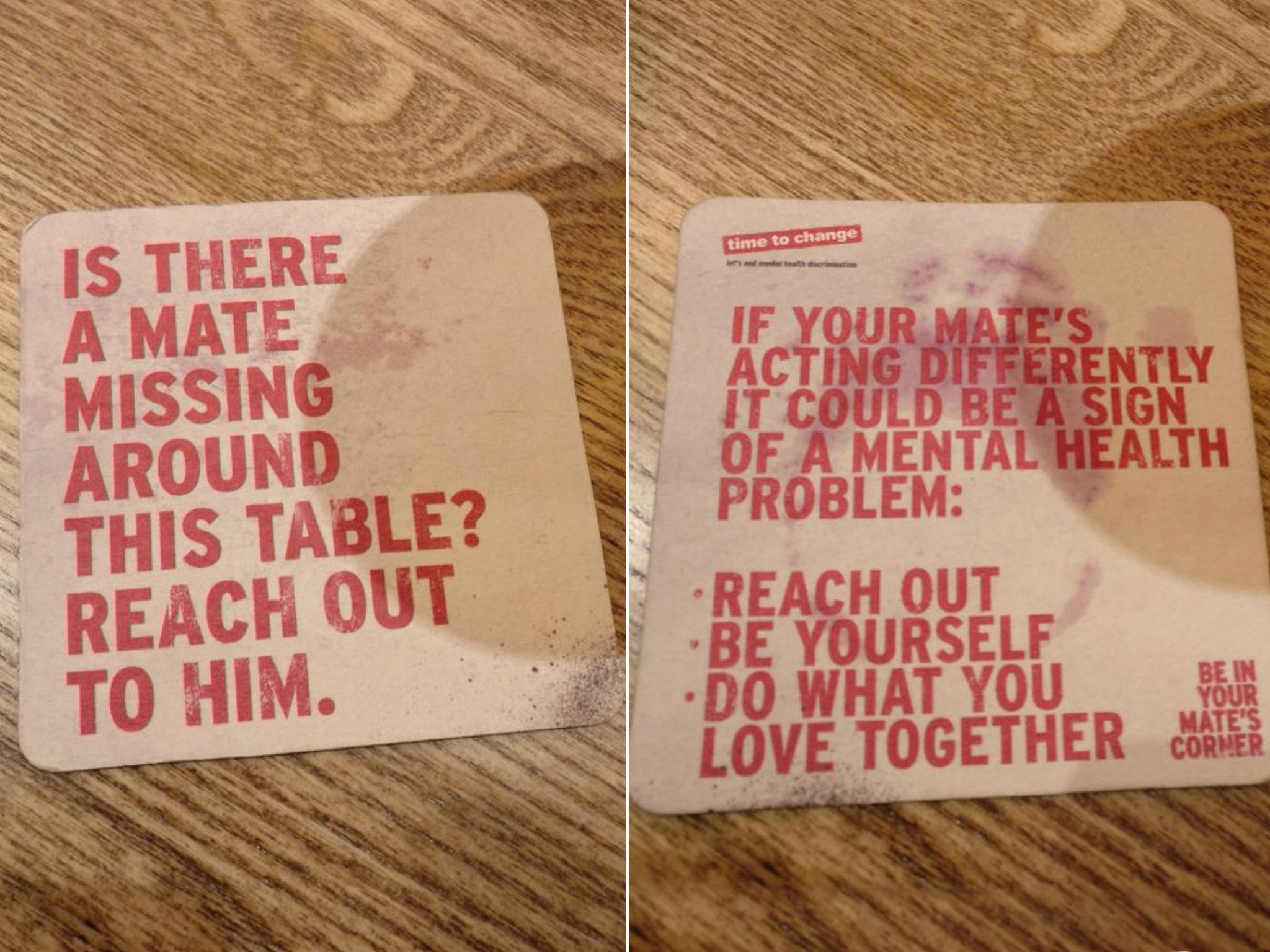 Photos of coaster with messages about men s mental health go viral