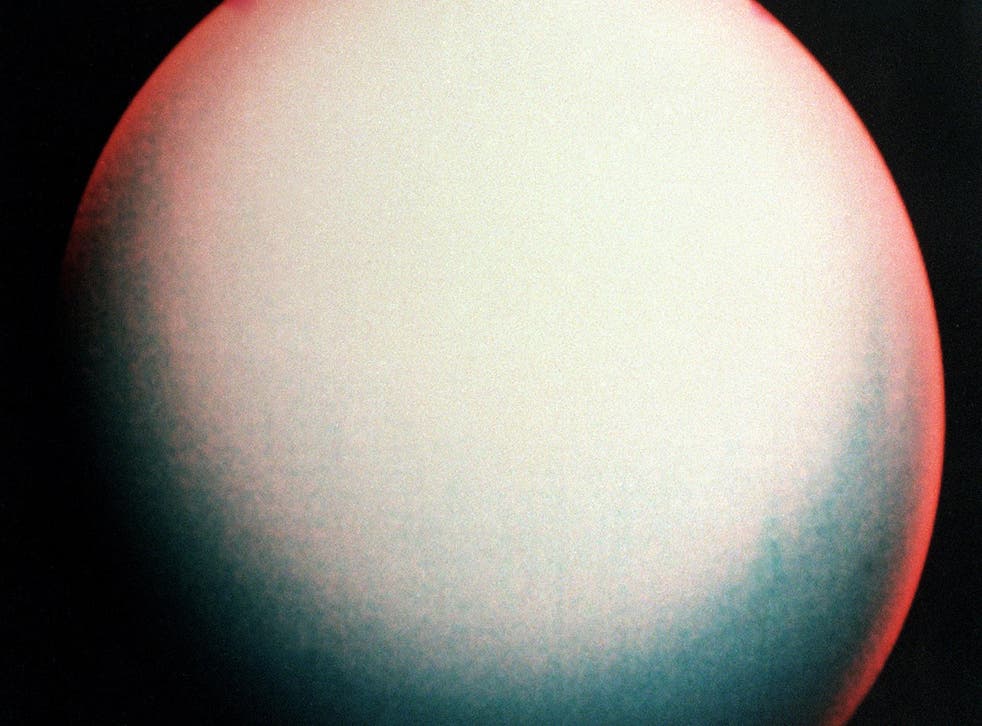 A false colour view of Uranus made from images taken by Voyager II in 1986 from a distance of 4.17 million kilometers