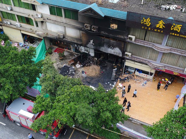 The scene of the fire: police in Qingyuan caught the suspect after a reward was issued for information on his whereabouts