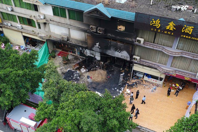 The scene of the fire: police in Qingyuan caught the suspect after a reward was issued for information on his whereabouts