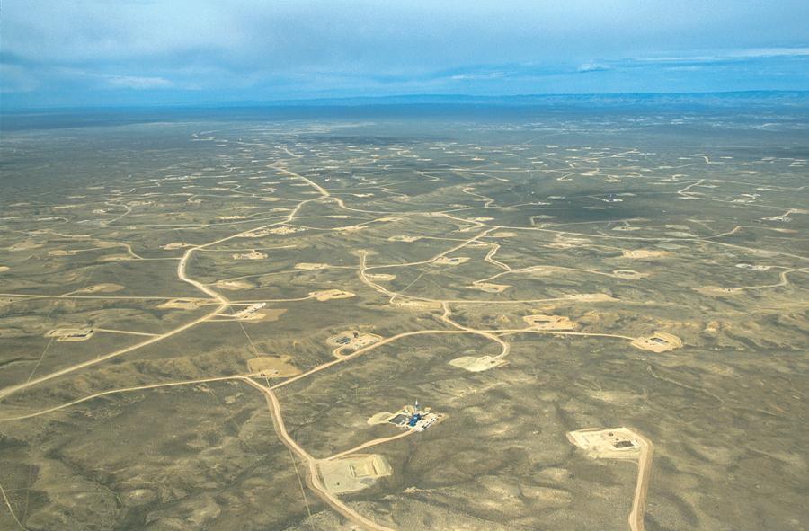 Aerial view of the Jonah natural gas field in Wyoming – one of the United States' most significant natural gas discoveries and which has been fracked extensively since the 1990s