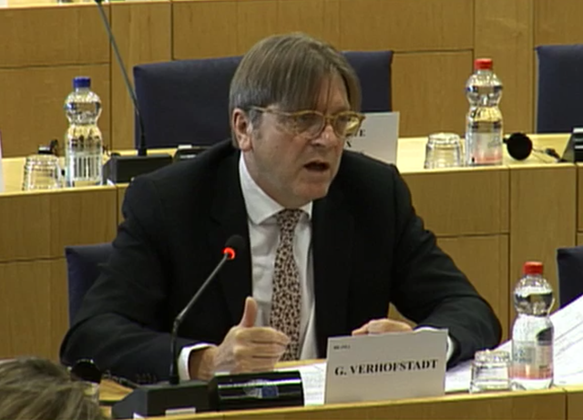 Guy Verhofstadt speaks at the European Parliament’s constitutional affairs committee