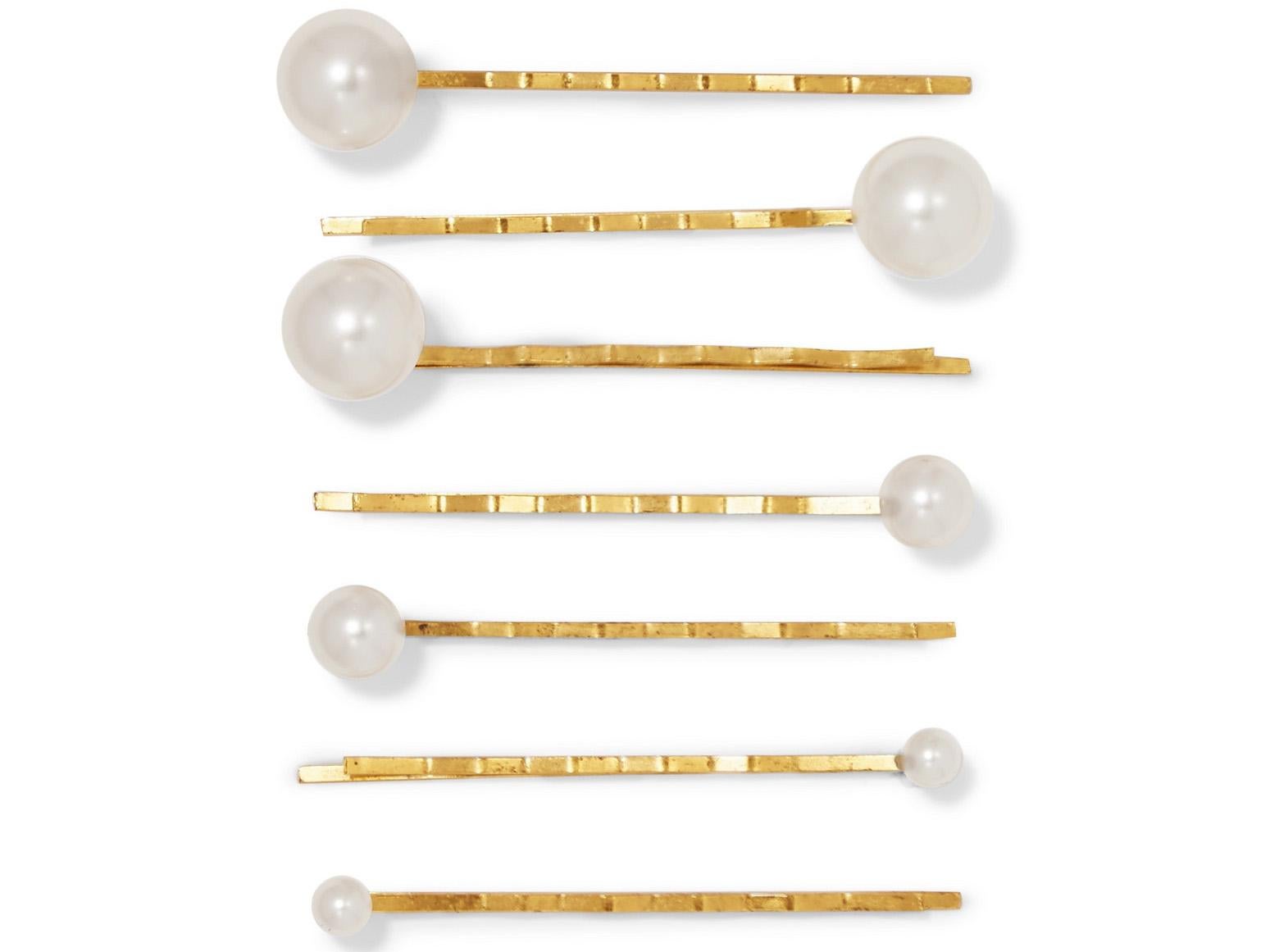 Jennifer Behr, set of seven Swarovski pearl-embellished gold-plated hair slides, £205, Net-a-Porter