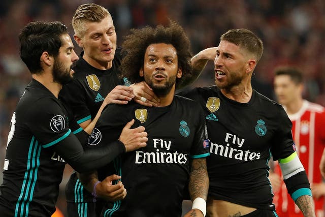 Marcelo celebrates his strike with team-mates