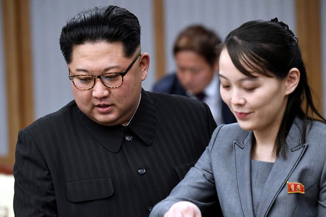 Kim Jong-un and his sister, Kim Yo-jong, attend a meeting with South Korea's president, Moon Jae-in, at the Peace House in the truce village of Panmunjom, inside the demilitarised zone separating the two Koreas