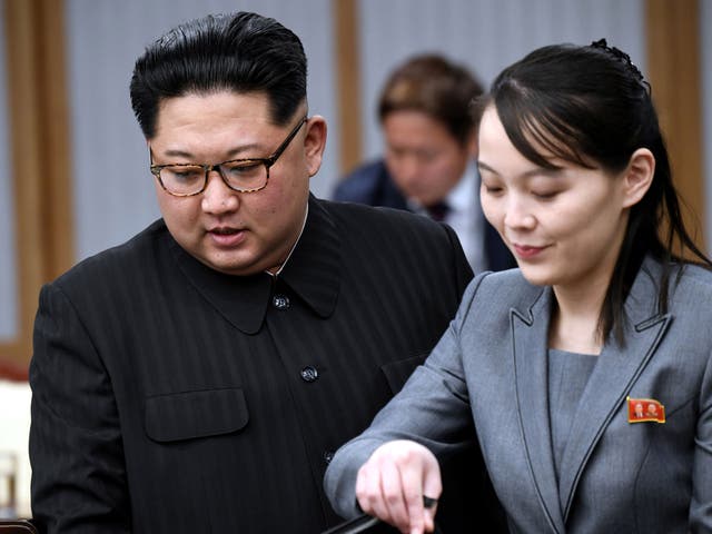 Kim Jong-un and his sister, Kim Yo-jong, attend a meeting with South Korea's president, Moon Jae-in, at the Peace House in the truce village of Panmunjom, inside the demilitarised zone separating the two Koreas
