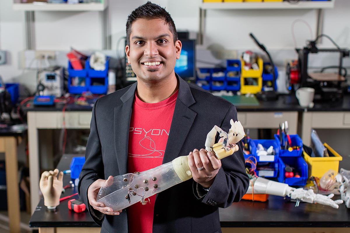 Aadeel Akhtar, a PhD student at Illinois, developed a control algorithm to give prosthetic arm users reliable sensory feedback.