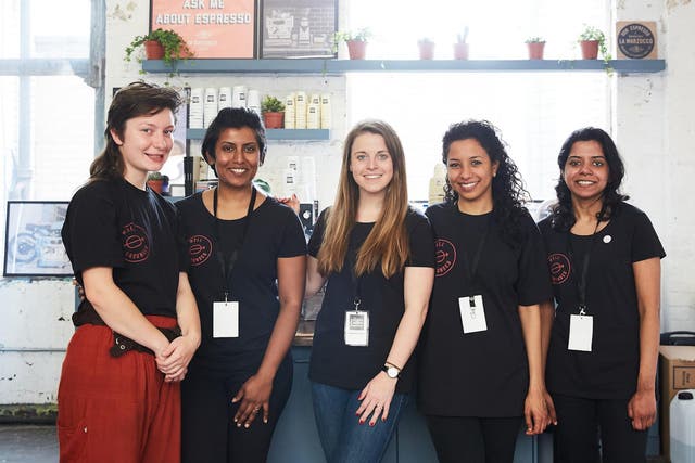 Robin Wilkinson (left) trained as a barista at Well Grounded, a social enterprise set up by Eve Wagg (centre)