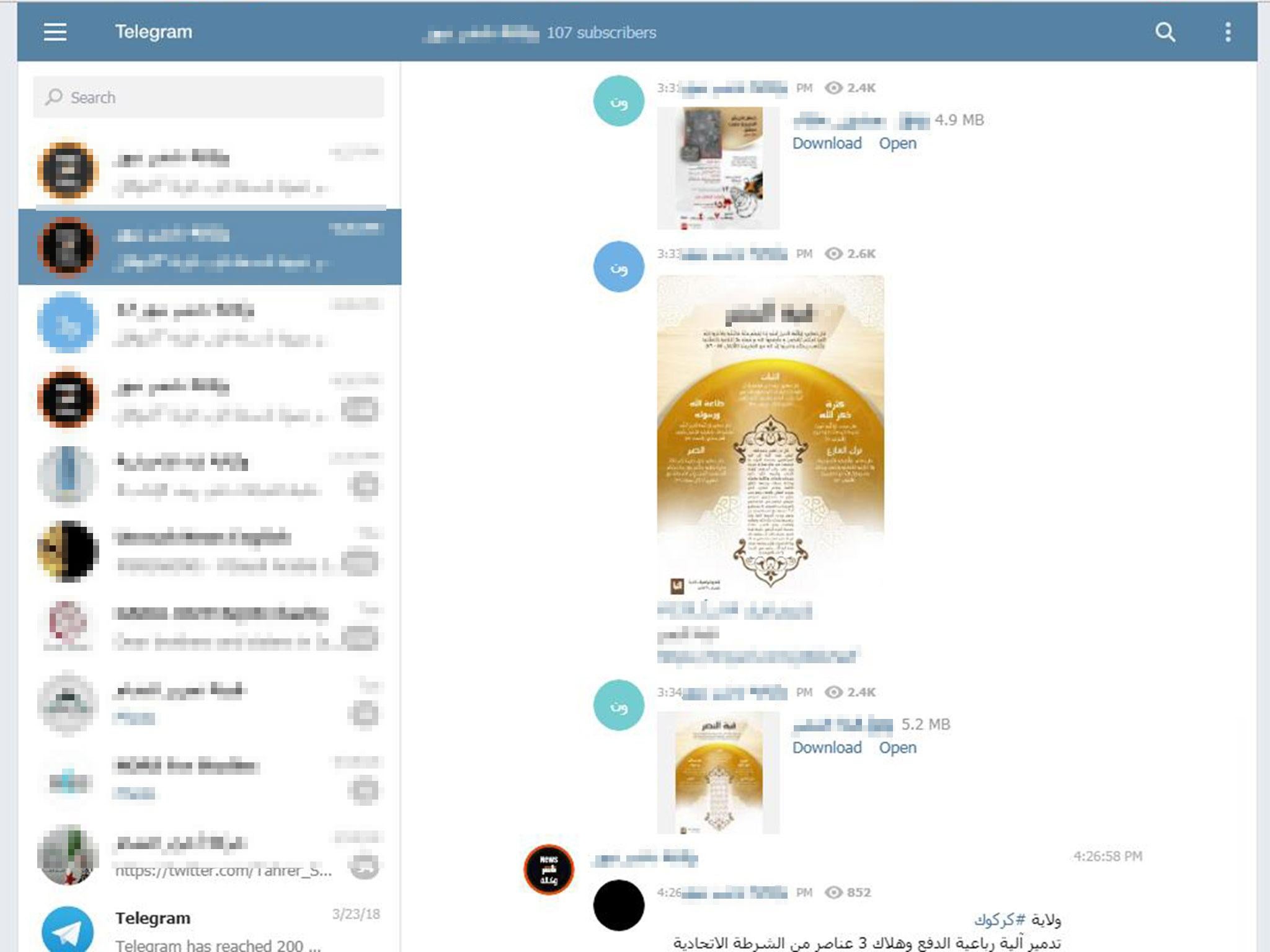 Isis' propaganda feeds on Telegram, seen here on 27 April 2018, continued uninterrupted following a cyber strike led by Europol