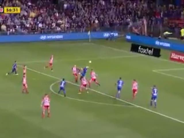 Riley McGree scores a brilliant scorpion kick from the edge of the area