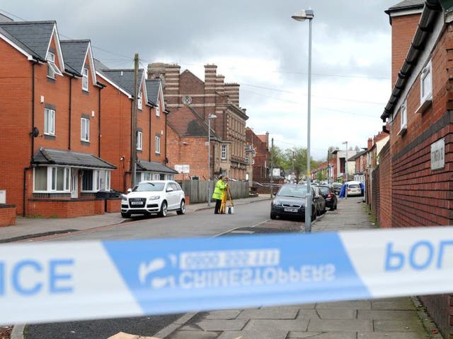 Police at the scene in Ettington Road in Aston, Birmingham on Friday after two men have been injured after they were hit by a car outside a mosque.