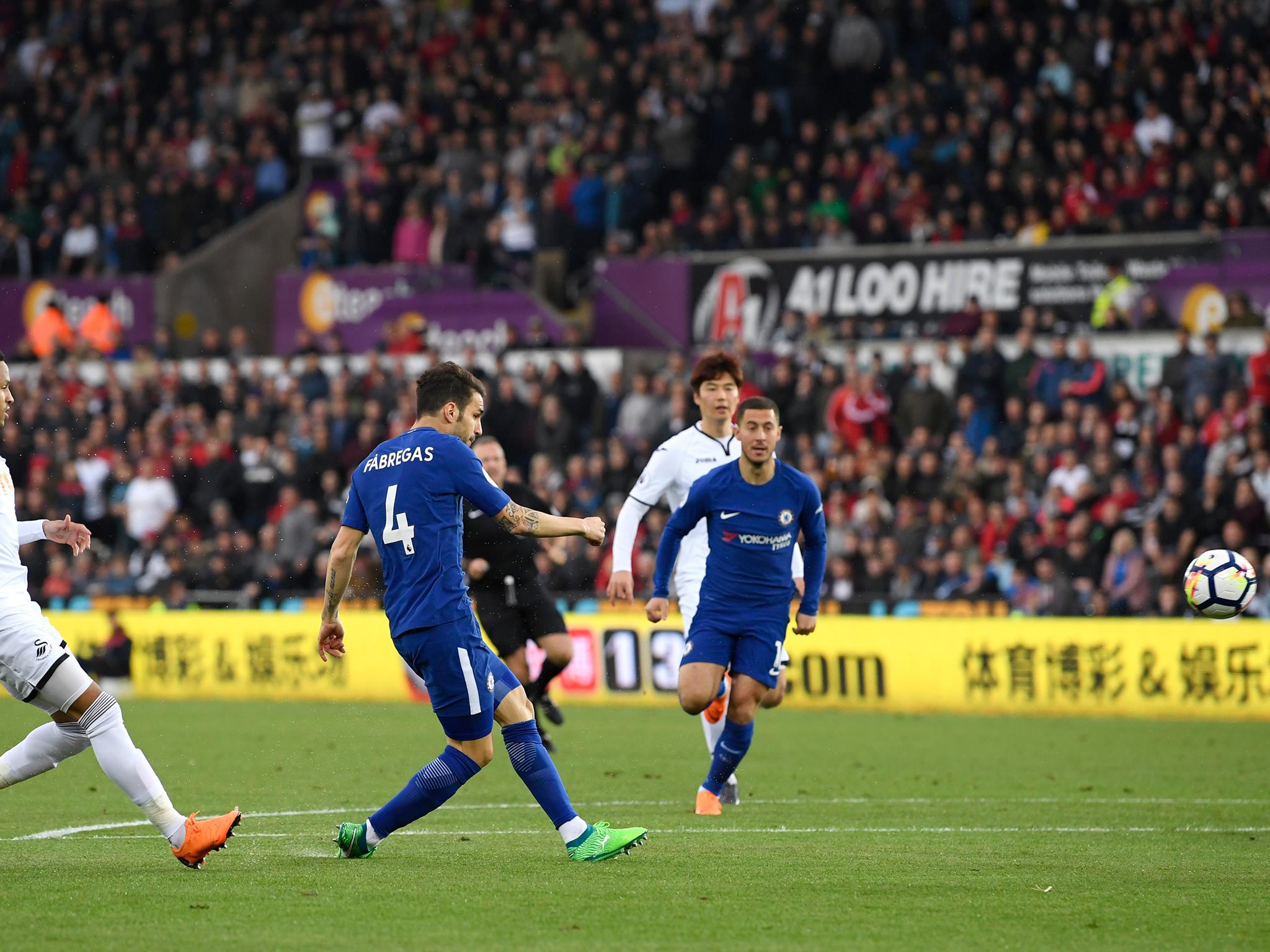 Cesc Fabregas sweeps home Chelsea's winning goal in the fourth minute