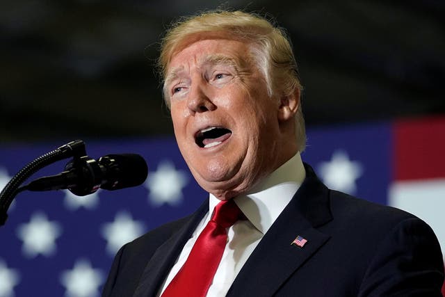 Donald Trump speaks at a Make America Great Again Rally in Washington, Michigan