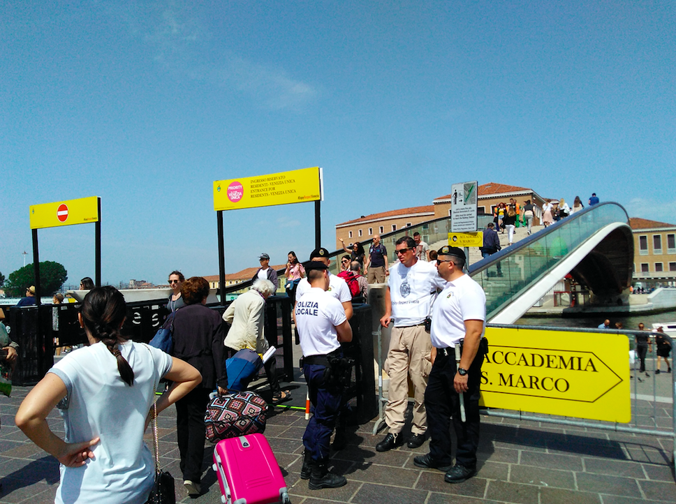 The gates at the Calatrava bridge at Piazzale Roma