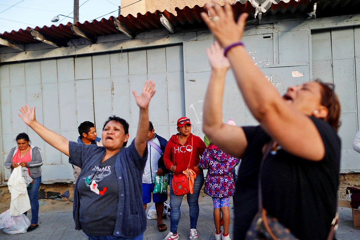 Members of the so-called migrant caravan that has been making its way through Mexico to the United States to seek asylum