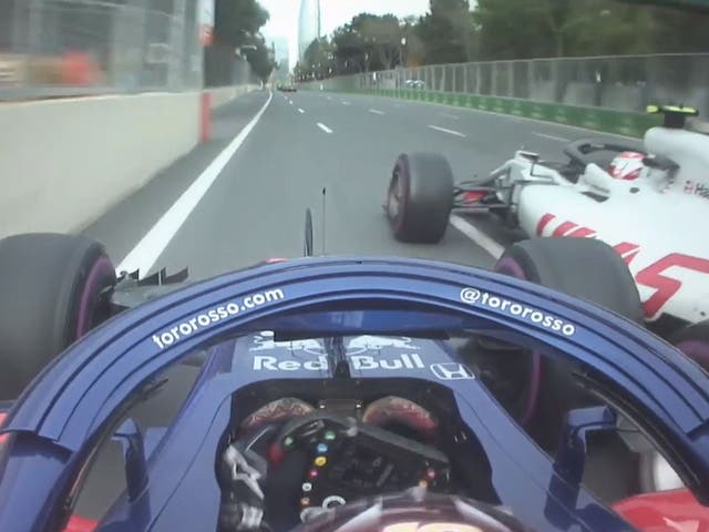 Magnussen responded by pushing Gasly towards the wall and causing the pair to collide