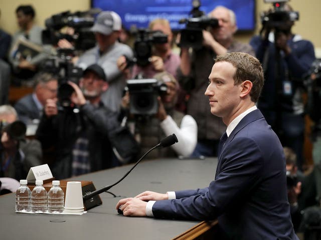 Mark Zuckerberg appearing at a hearing of the US Congress