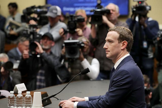 Mark Zuckerberg appearing at a hearing of the US Congress