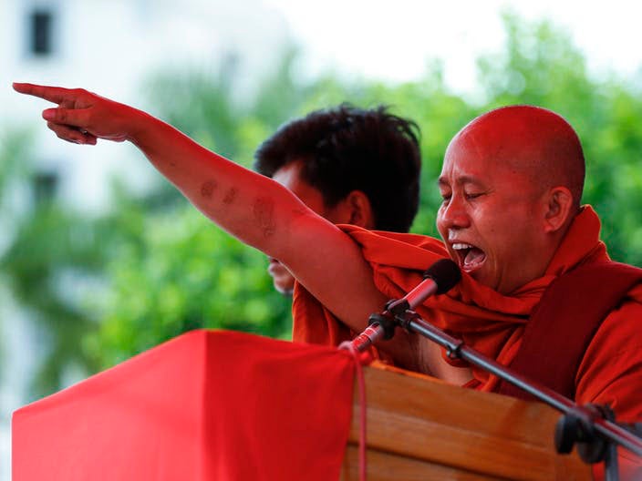 Nationalist monk Ashin Wirathu rallies his supporters in Myanmar (EPA)