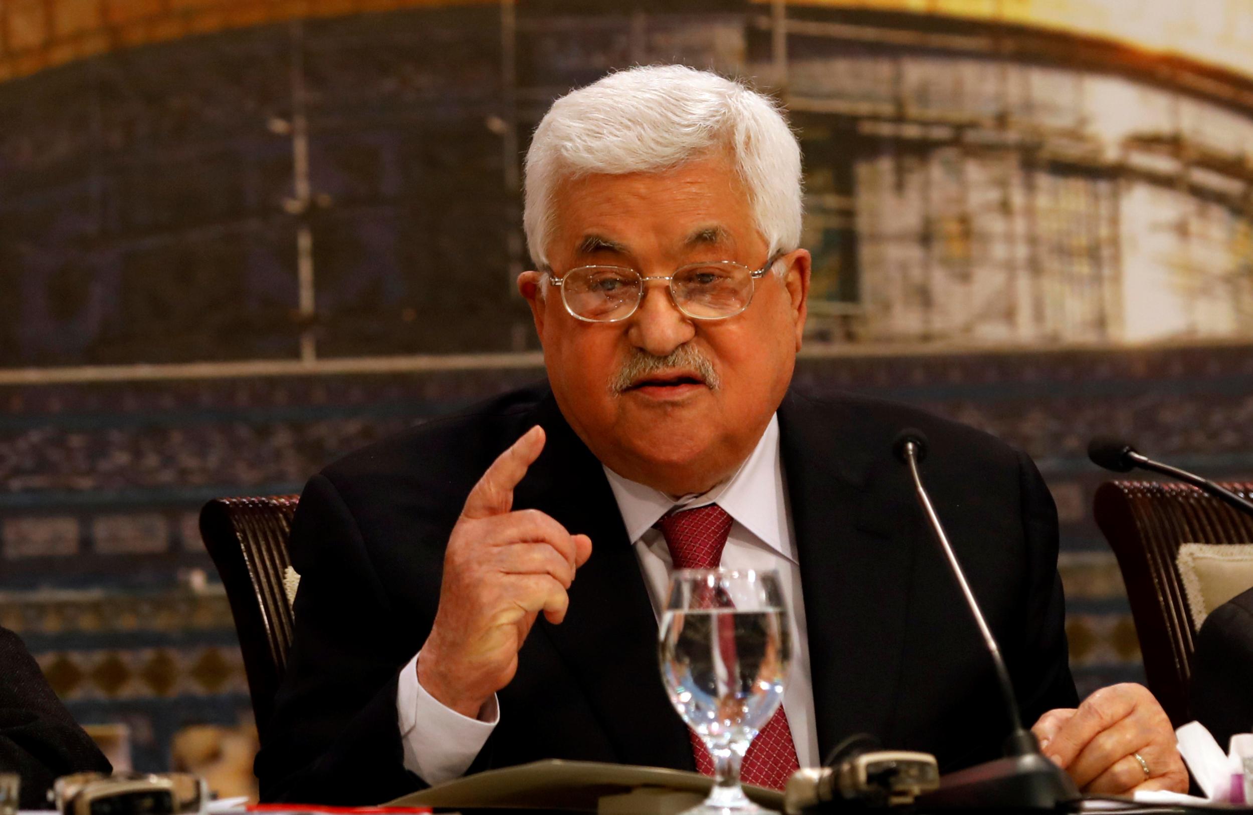 Palestinian President Mahmoud Abbas speaks during a Palestinian National Council meeting in Ramallah in the occupied West Bank on 30 April 2018