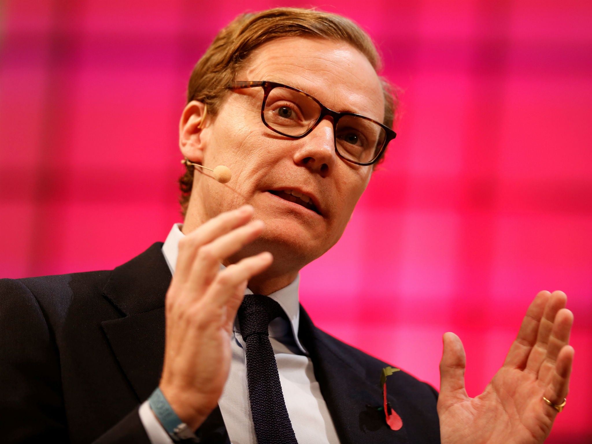 Former Cambridge Analytica CEO Alexander Nix speaks during the Web Summit in Lisbon, Portugal