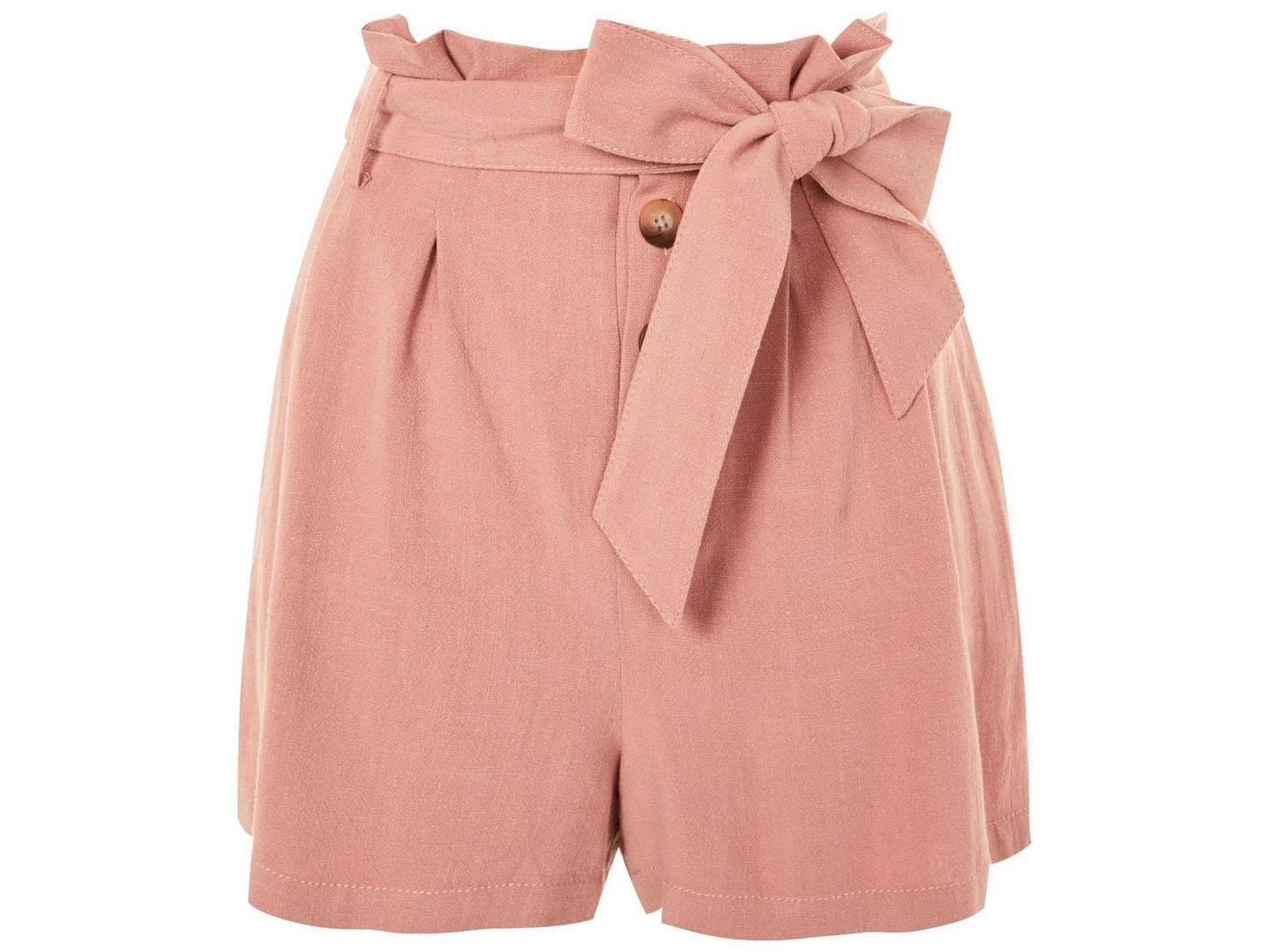 Linen button paper bag shorts, £29, Topshop